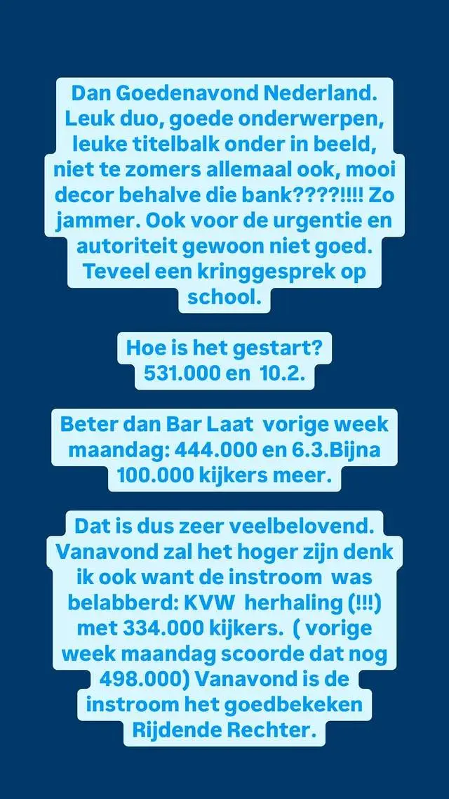 Goedenavond Nederland kijkcijfers