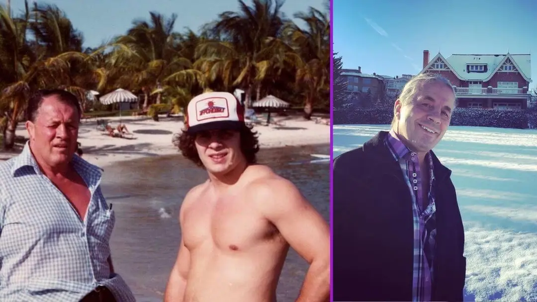 1982: Bret und Papa Stu auf Antigua / Bret vor dem legendären Elternhaus in Calgary / Bilder: instagram.com/brethitmanhart