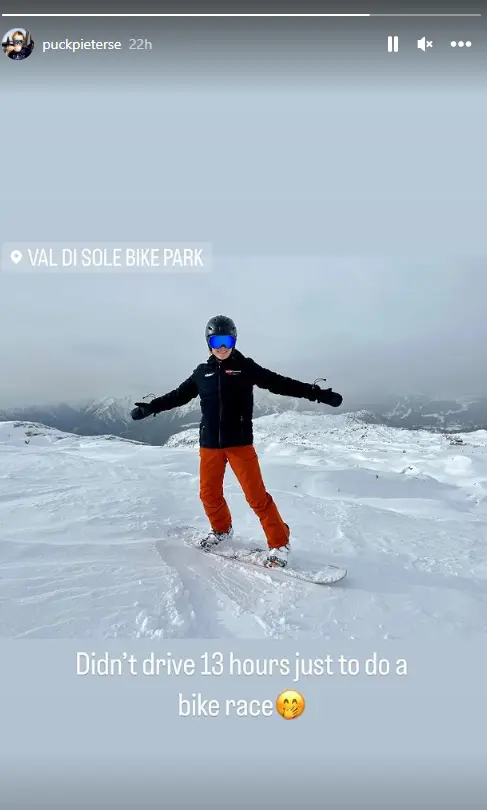 Instagram Story Puck Pieterse Val di Sole Snowboarden nach dem World Cup<br>