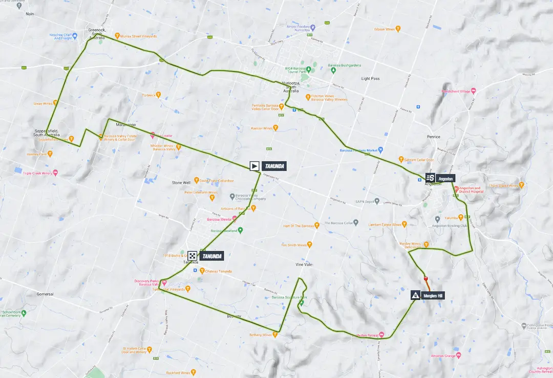 Karte Tour Down Under 2024 Etappe 1 Rundkurs graphisch<br>