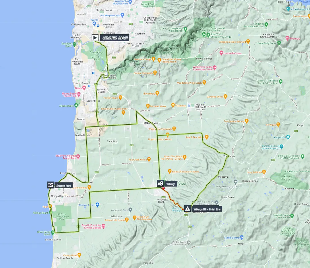 Karte Tour Down Under 2024 Etappe 5 Route und Rundkurs<br>