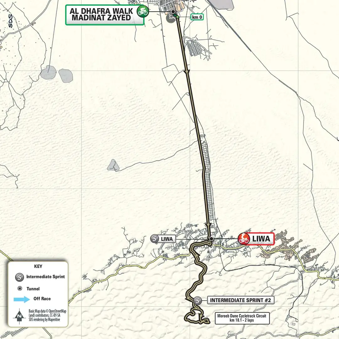 Karte UAE Tour 2024 Etappe 1 Strecke mit Rundkurs&amp;amp;lt;br&amp;amp;gt;