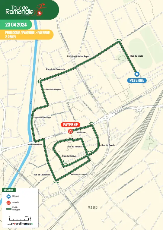 Karte Tour de Romandie 2024 Prolog schematische Route<br>