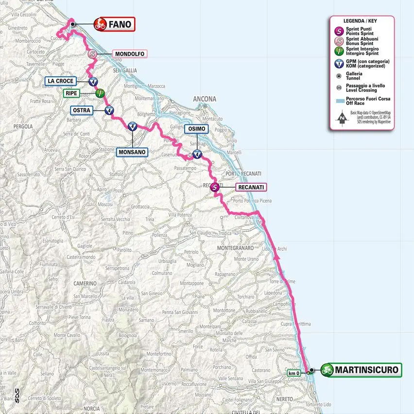 Karte Giro d'Italia 2024 Etappe 12