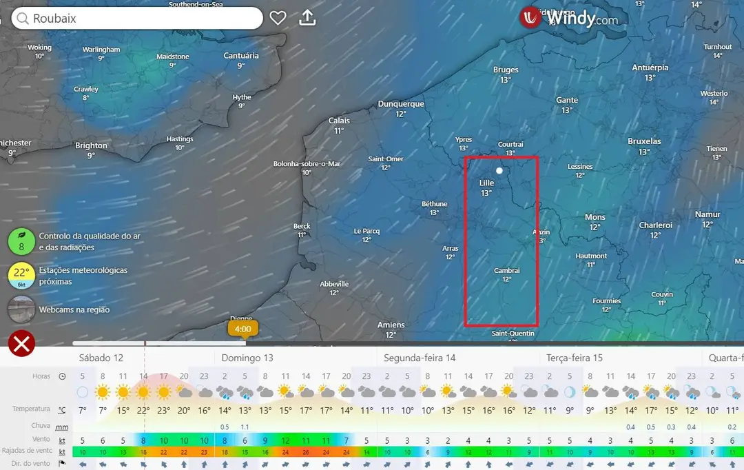 Wettervorhersage für den 13. April, 05:00 Uhr @Windy.com