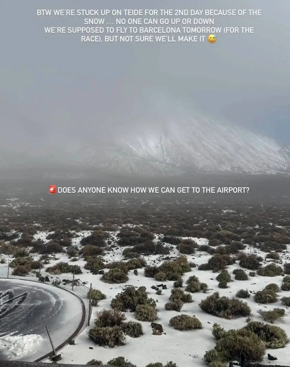 Schneesturm auf dem Teide blockiert Zufahrten – Evenepoels Anreise zur Volta a Catalunya wackelt