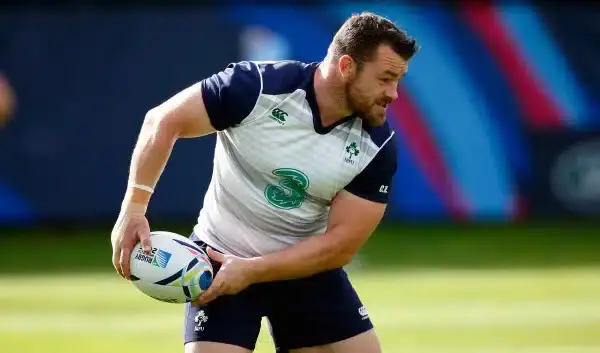 NEWPORT, WALES - OCTOBER 09: Ireland player Cian Healy in action during Ireland training ahead of their final group match against France, at Newport High school on October 9, 2015 in Newport, Wales. (Photo by Stu Forster/Getty Images)