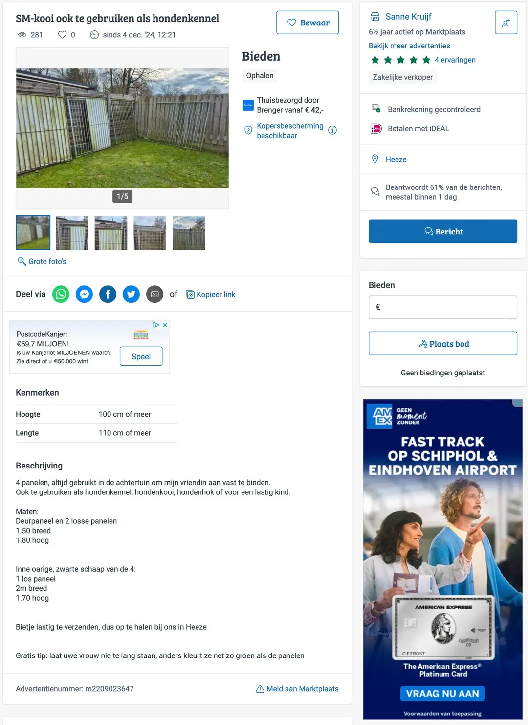 De advertentie op Marktplaats