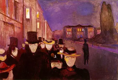 munch edvard spring evening on karl johan street 1892