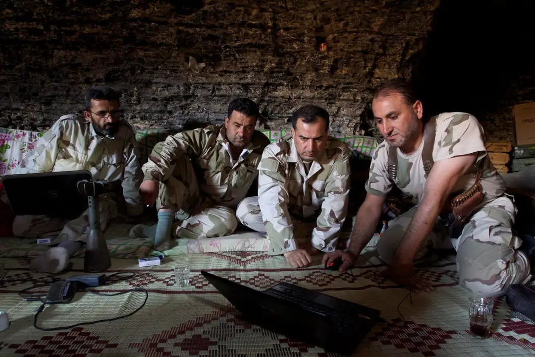 the caves are used by the rebels as meeting places for planning and communication free syrian army fighters can even use computers inside the hideouts