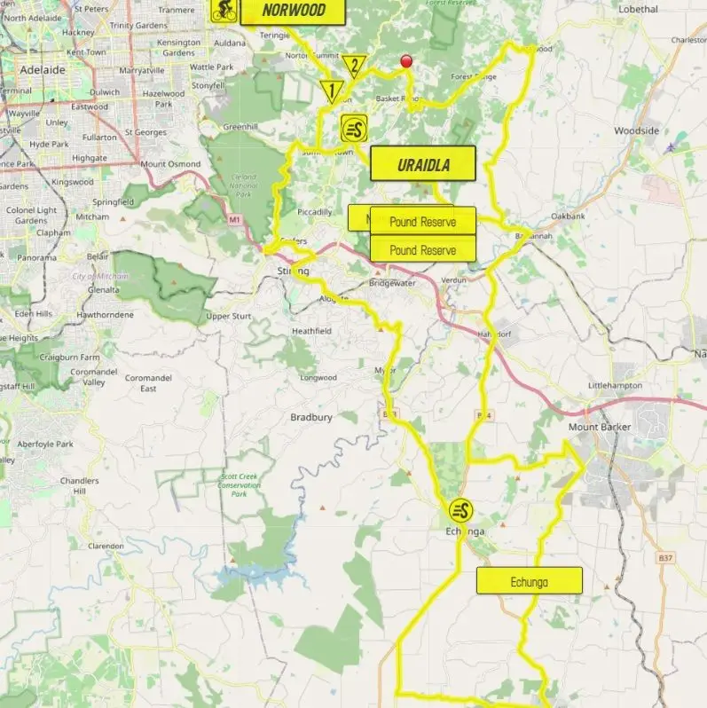 Kaart Tour Down Under 2025 etappe 4