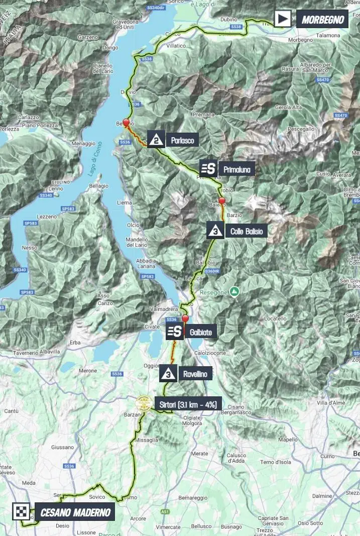 Kaart Giro d'Italia 2025 etappe 18