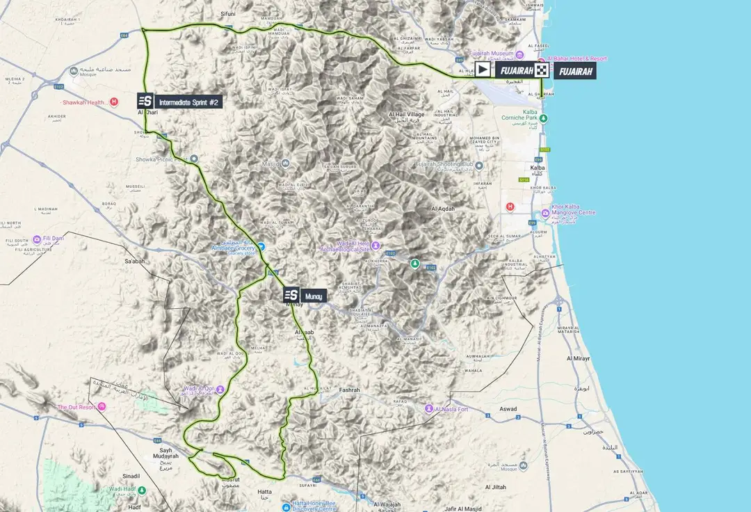 Kaart van etappe 4 van de UAE Tour 2026