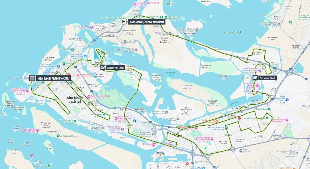 Kaart van etappe 7 van de UAE Tour 2026