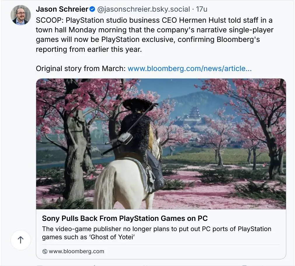 Jason Schreier - Bloomberg over PlayStation Exclusives
