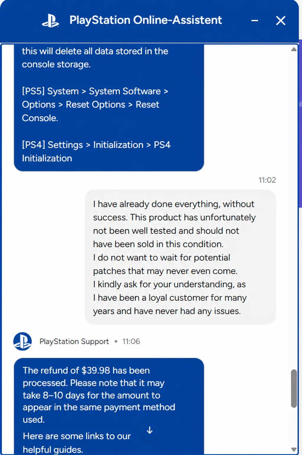 Een reddit-gebruiker die geld terug gekregen heeft van Sony