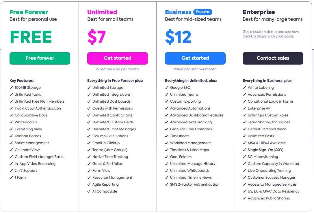 clickup pricing