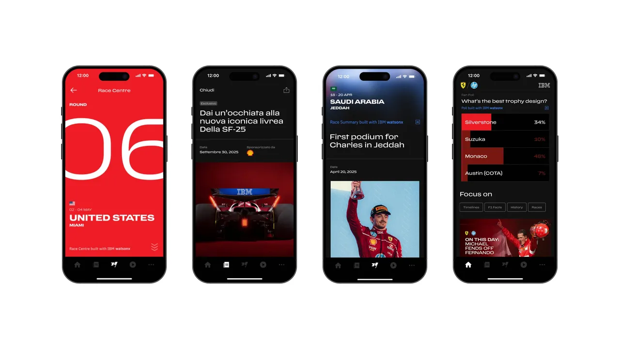 IBM levert ook technologie aan de Formule 1 app van Ferrari