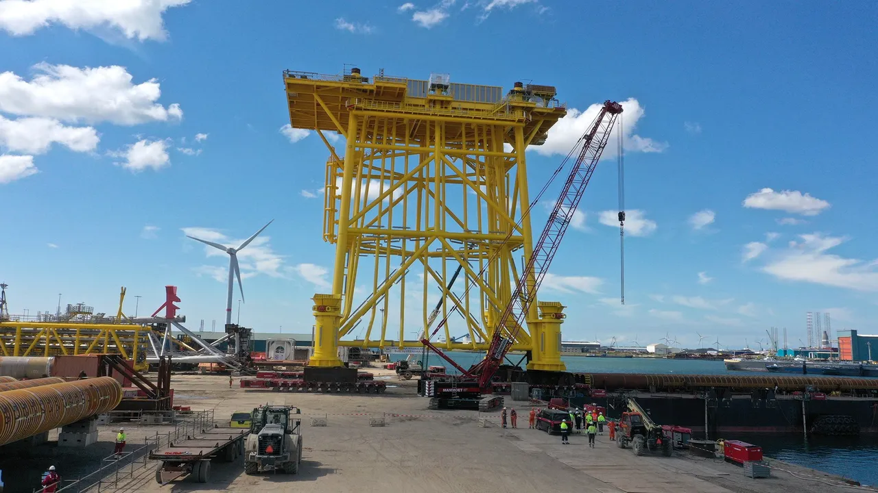 het verplaatsen van het jacket west alpha naar het ponton voor vertrekt naar eindbestemming op de werf van heerema in vlissingen fotograaf boumedia