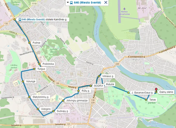 autobuso marsrutas nr 646 kalniskes g vidzgiris rotuse dainu slenis