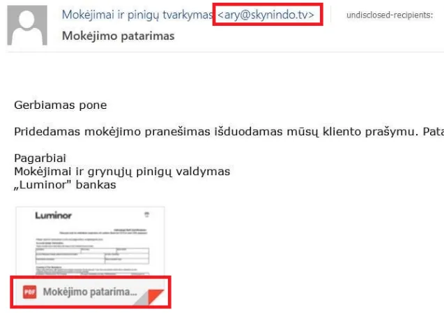 luminor ispejimas melagingas laiskas