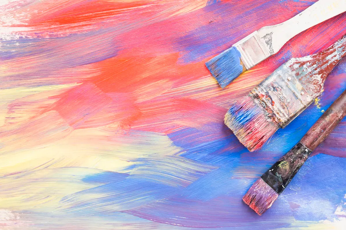 top view colorful brushstroke dirty paint brushes jpg