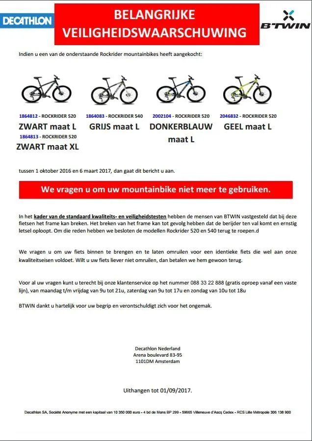 recall decathlon rockrider