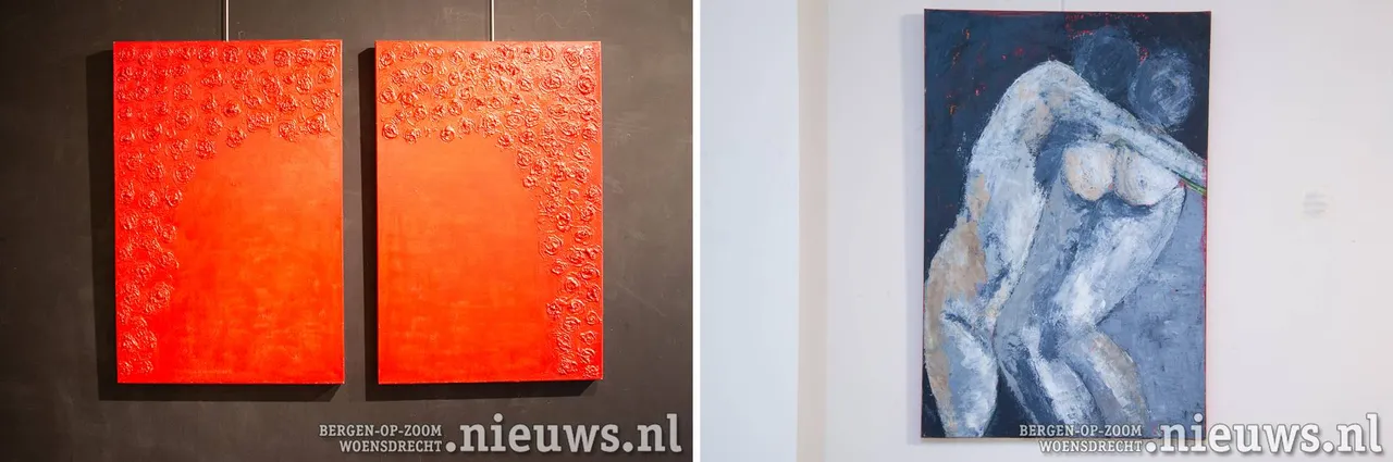 Twee werken van Janny, één puur abstract, de ander figuratief
