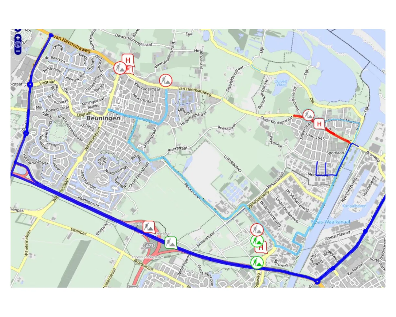 kaart omleiding beuningen weurt