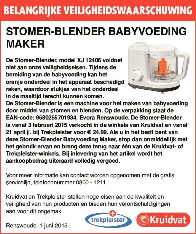 belangrijke veiligheidswaarschuwing kruidvat stome