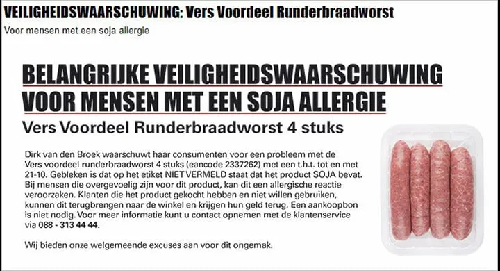 recall dirk vd broek runderbraadworst