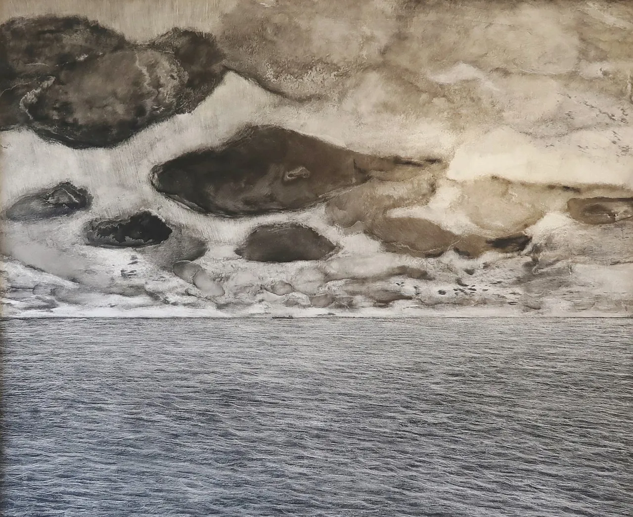 seascape with tanker 110x120 gouache on panel 2021 resized