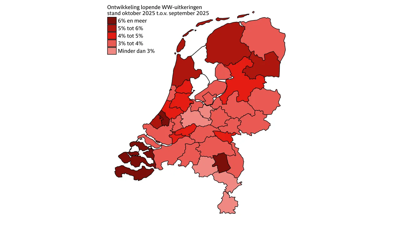 Landkaart lopend WW oktober 2025 maandmutatie