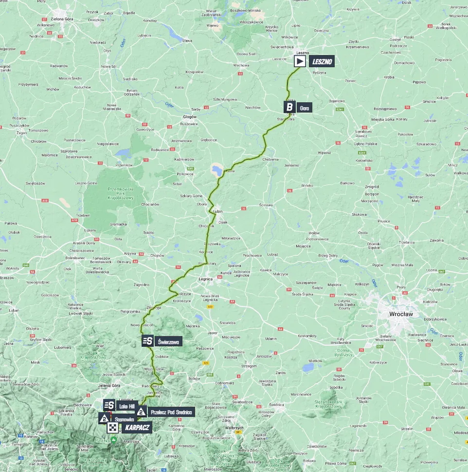 Mapa Tour de Polonia 2023 etapa 2&nbsp;