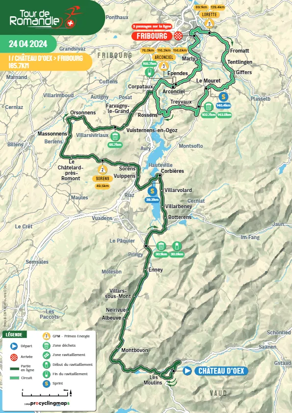 Mapa Tour de Romandía 2024 etapa 1