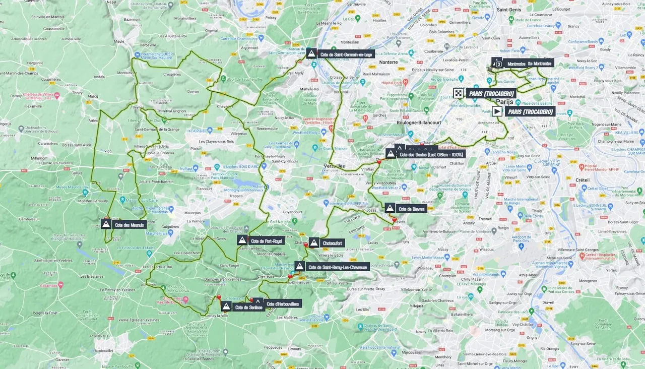 Mapa carrera en ruta masculina Juegos Olímpicos de París 2024