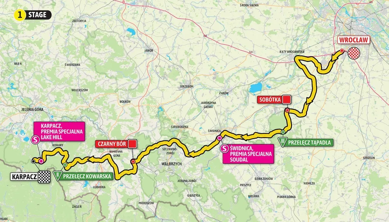 Mapa Tour de Pologne 2024 etapa 1&nbsp;