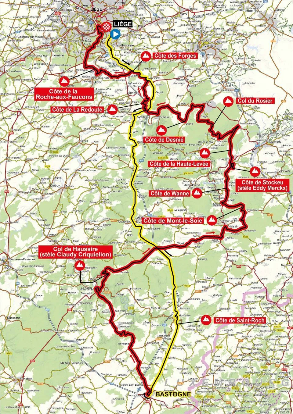 Mapa Lieja-Bastogne-Lieja 2025