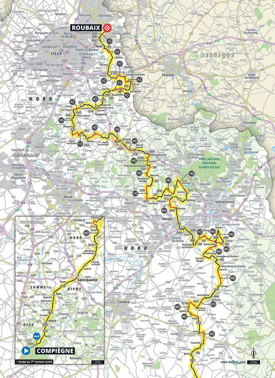 Mapa París-Roubaix 2025