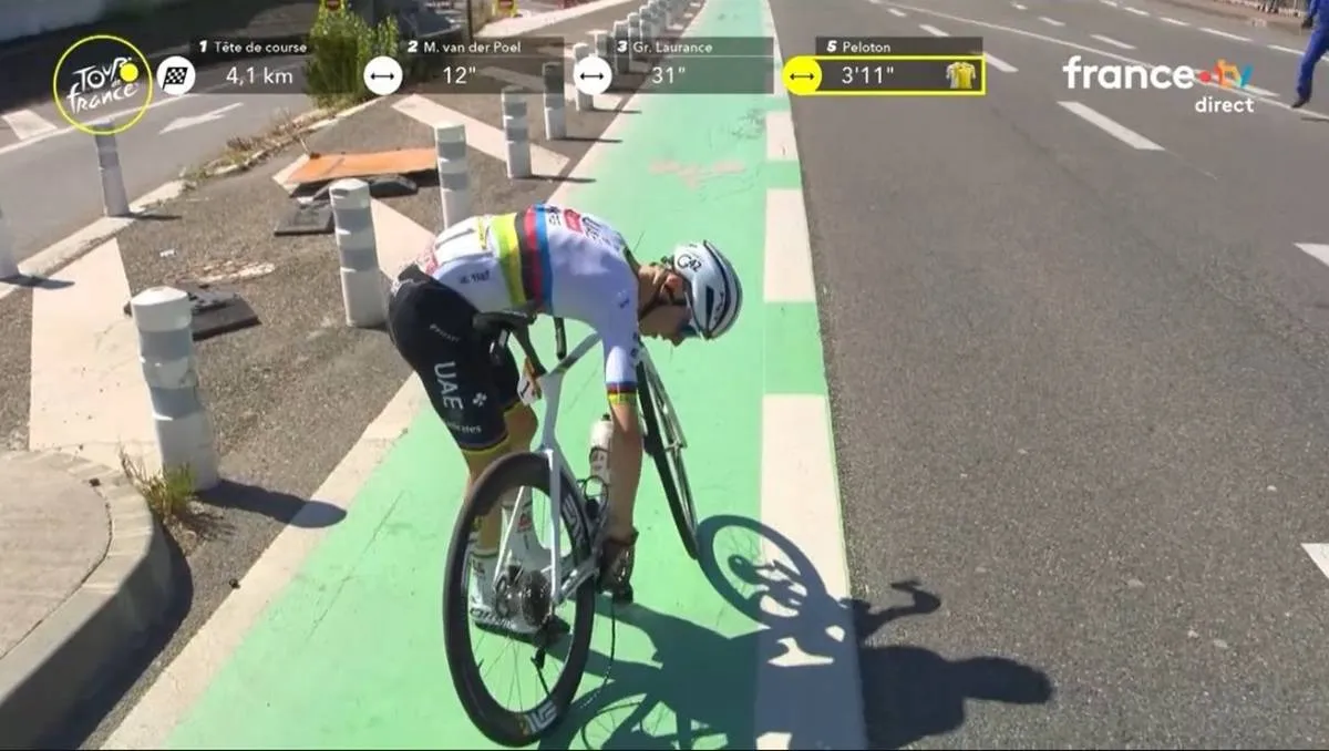 Pogacar se cayó a 4 km de meta en la etapa 11 del TDF
