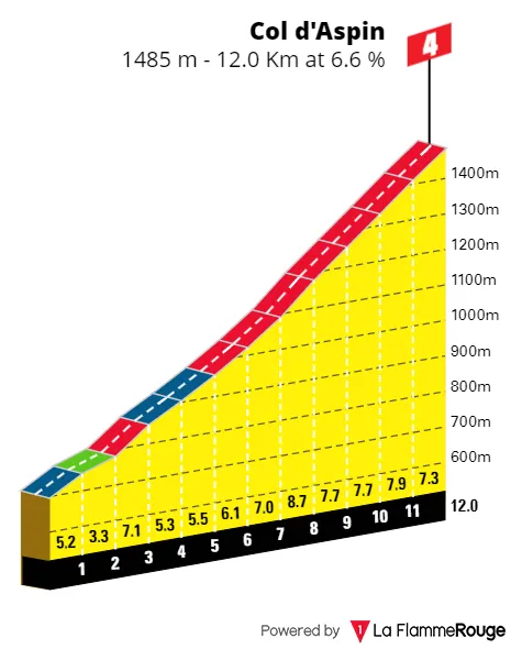 Col d'Aspin: 12Km; 6.6%; 77Km to go