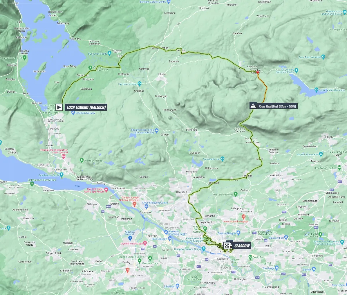 Map&nbsp;Glasgow World Championships Under-23 Road Race 2023