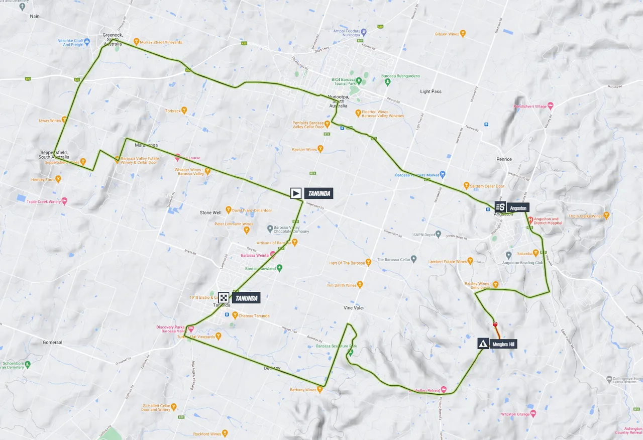 Mapa da etapa 1 do Tour Down Under 2024