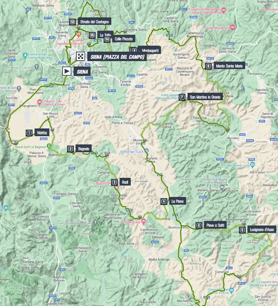 Map Strade Bianche 2024