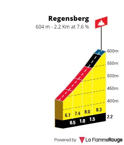 Regensberg: 2.2Km; 7.6%; 11Km to go