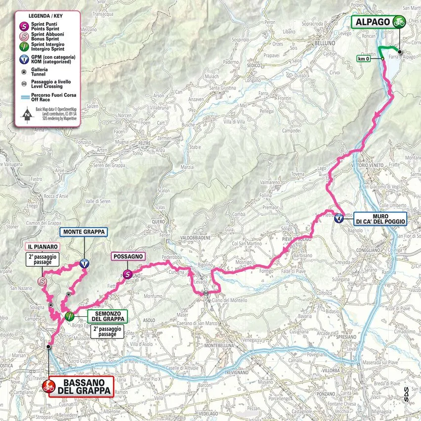 Mapa da etapa 20 do Giro d'Italia 2024