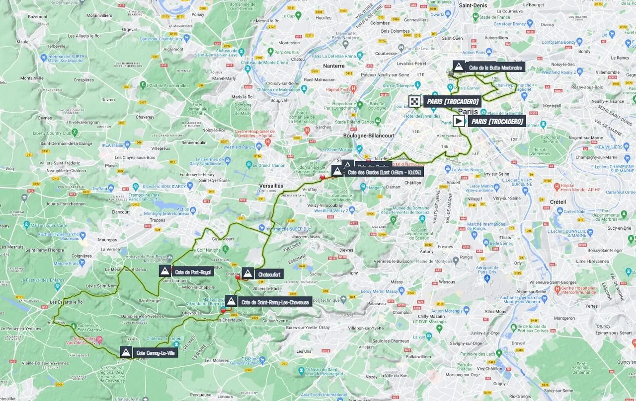 Map Paris Olympic Games 2024 women's road race