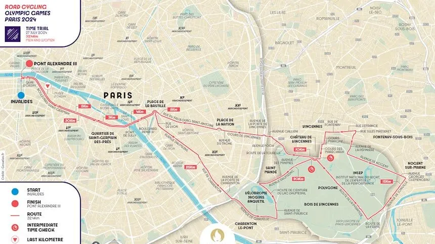 Map 2024 Paris Olympic Games time-trial