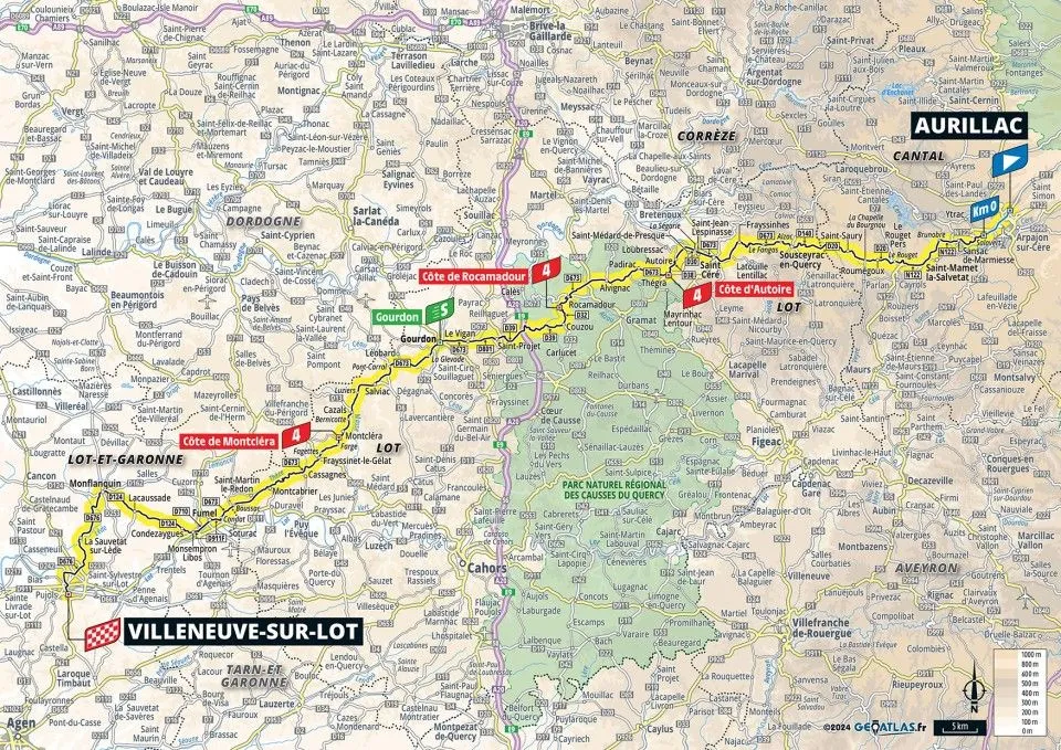 Mapa da etapa 12 da Volta a França 2024