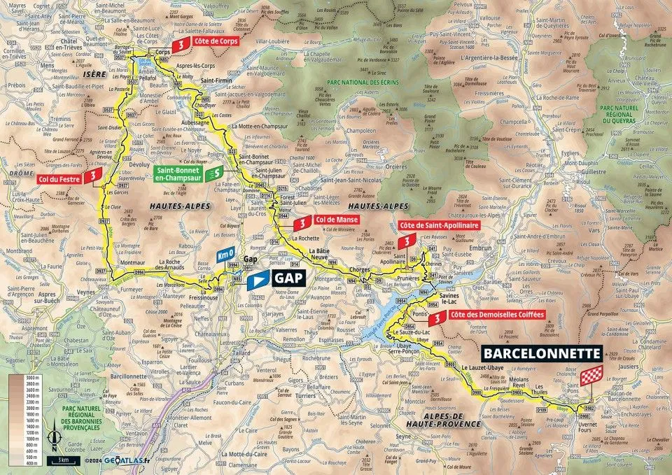 Mapa da etapa 18 da Volta a França 2024